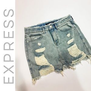 Express | Distressed Denim Skirt